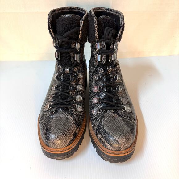 MARC FISHER Isalia 2 Combat Boots Size 8‎ Faux Snake Skin Fleece Lace Up Winter - Picture 5 of 10